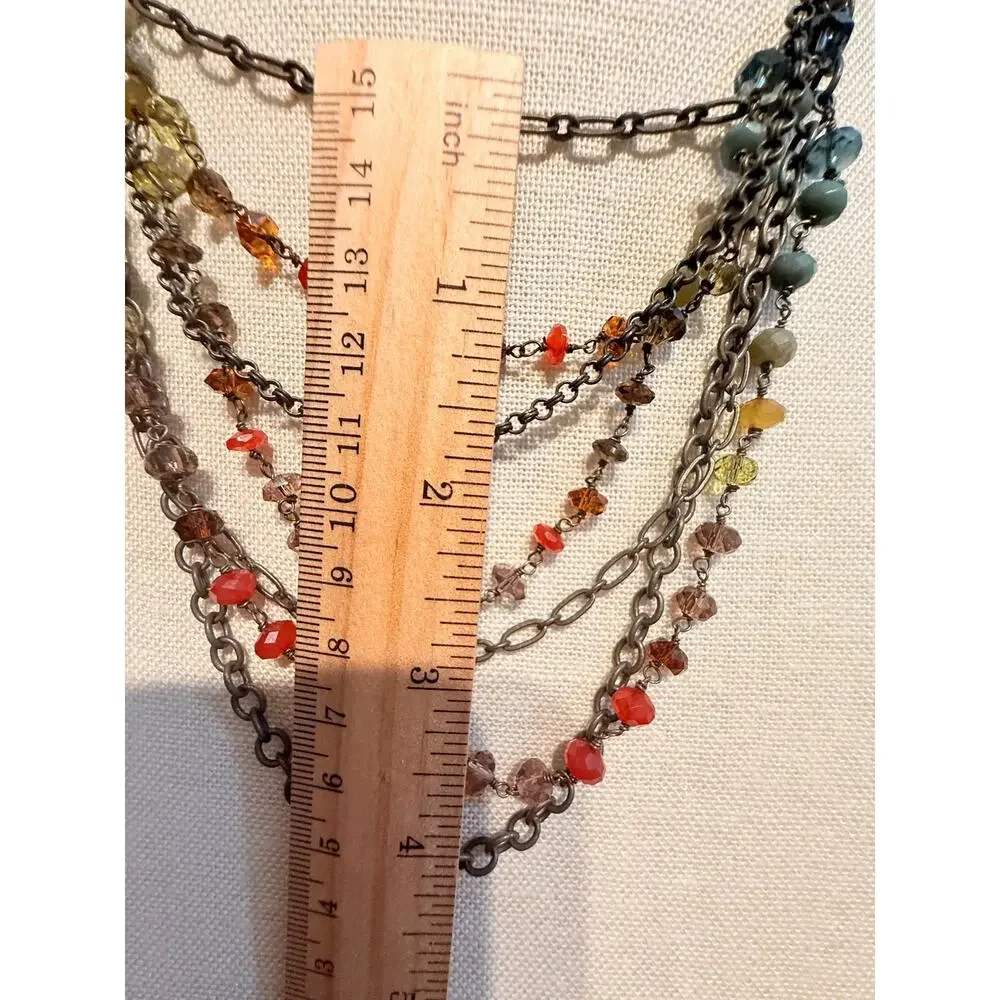 Vintage Fossil Multi Strand Crystal Chain Necklace 15-20”